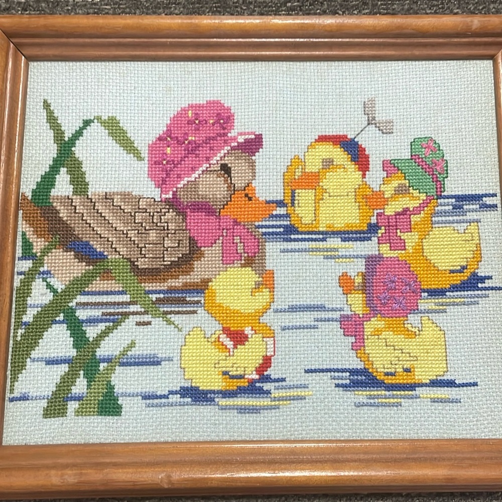 Framed Momma duck cross stitch